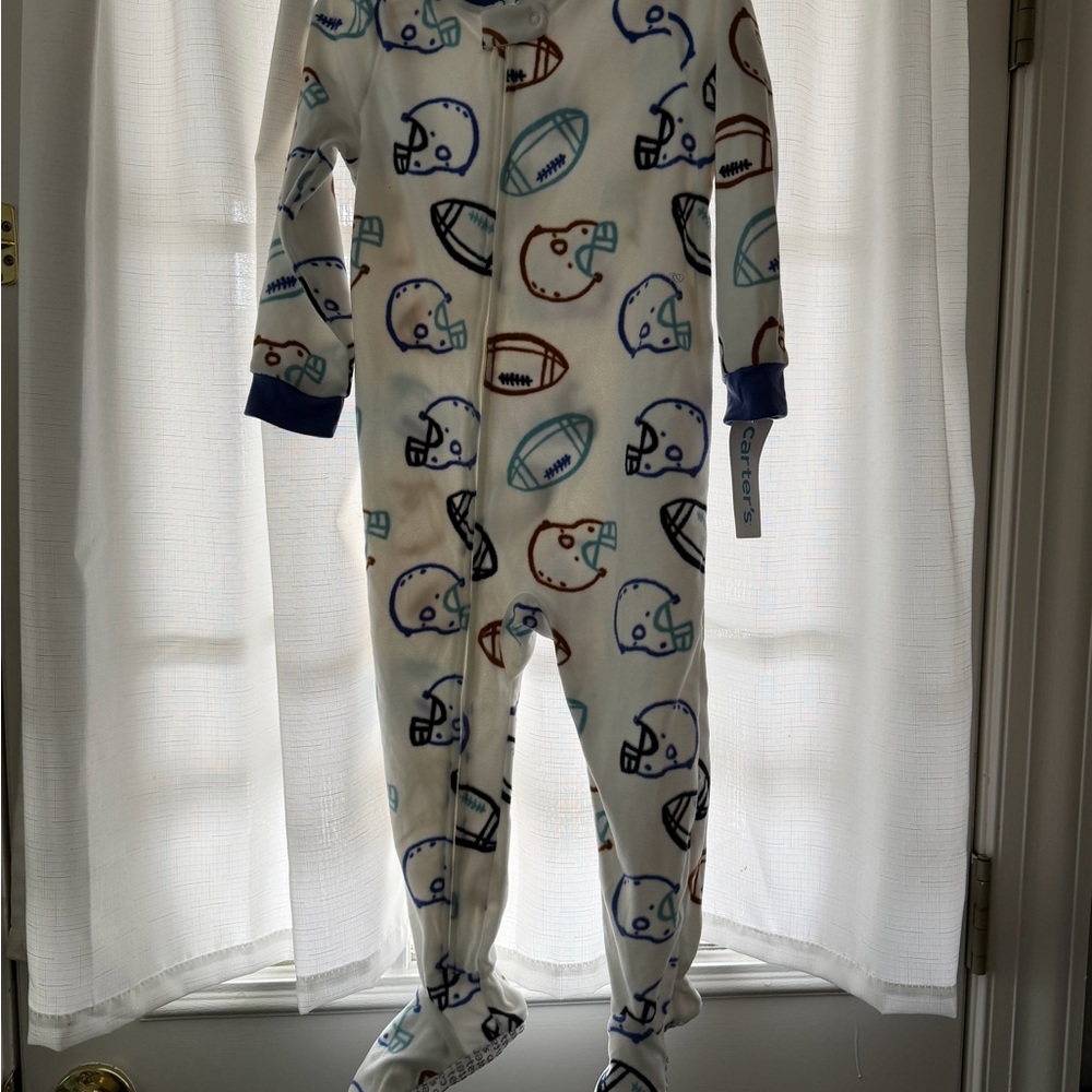 Carter's White Sports Print Fleece Footed Pajama